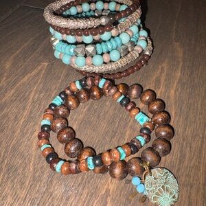 Bohemian Wooden and Turquoise Bracelet Set